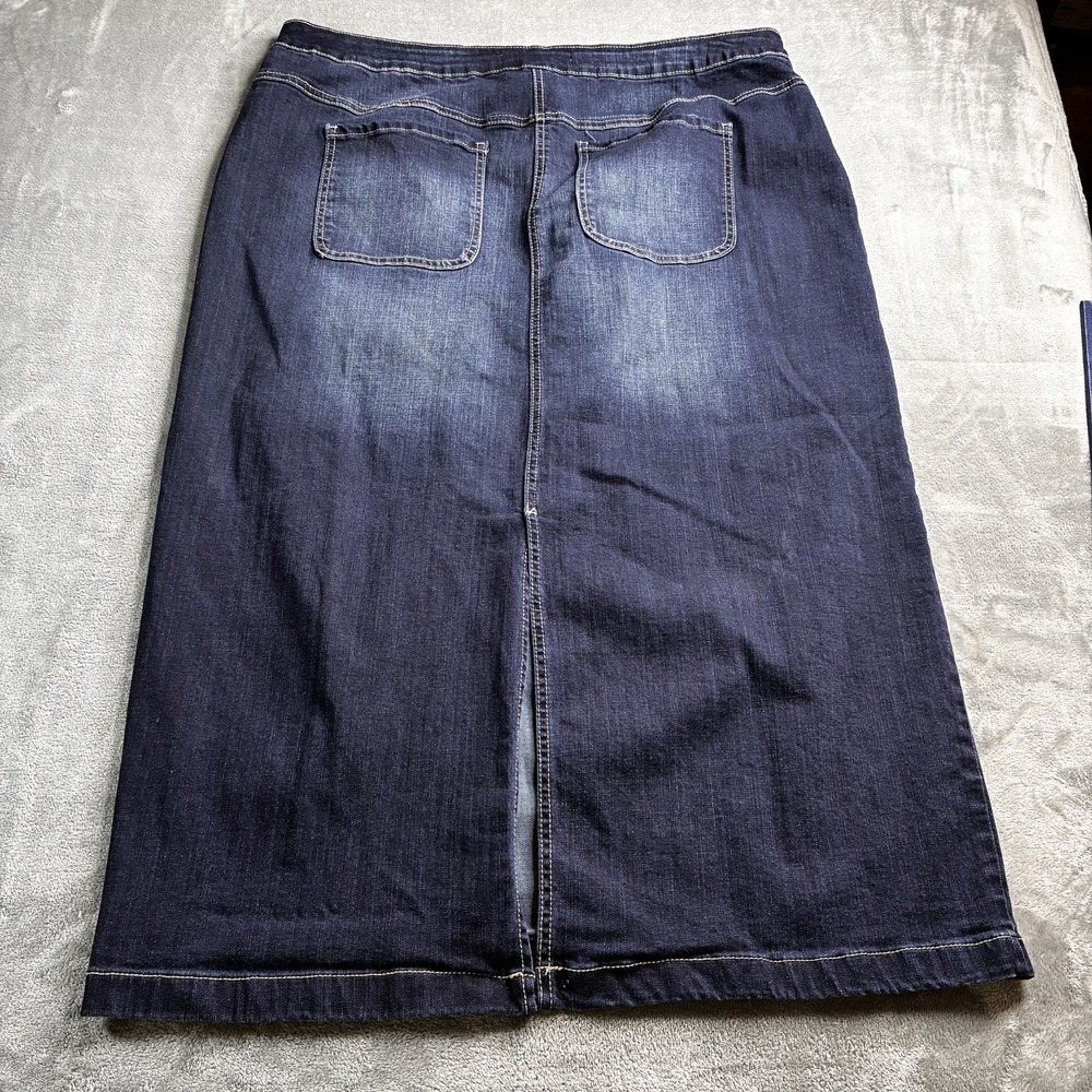 Est. 1946 Denim Womens Skirt Size 18W Dark Wash Pockets Back Slit Stretch Modest - Picture 6 of 12
